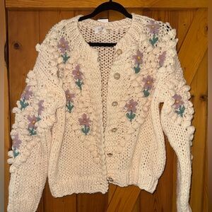 BluIvy Chunky Floral Bobble Knit Cardigan - Pearl Buttons - Cottagecore boho